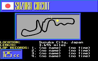 The Cycles: International Grand Prix Racing (DOS) screenshot: Lap - Suzuka Circuit (EGA)