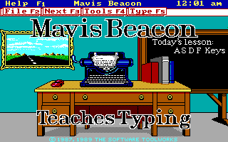 Mavis Beacon Teaches Typing! (DOS) screenshot: Title Screen (EGA / Mouse supported version)