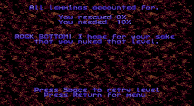 Screenshot of Lemmings (DOS, 1991) - MobyGames