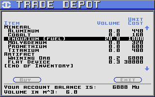 Starflight (Atari ST) screenshot: Trade Depot.