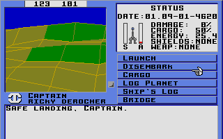 Starflight (Atari ST) screenshot: Landed successfully.