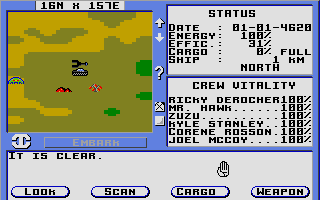 Starflight (Atari ST) screenshot: Exploring a planet in the terrain vehicle.