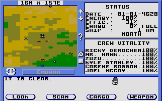 Starflight (Atari ST) screenshot: Zoomed out view of planet's surface.