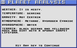 Starflight (Atari ST) screenshot: Planet analysis.