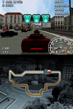 Corvette Evolution GT (Nintendo DS) screenshot: Barcelona (Follow View)