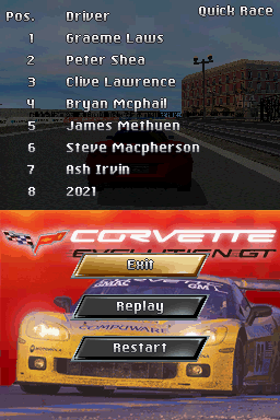 Corvette Evolution GT (Nintendo DS) screenshot: Results