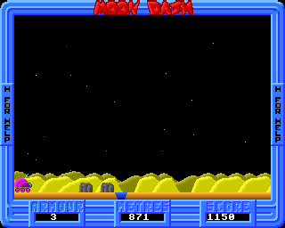 Bug Hunter / Moon Dash (Acorn 32-bit) screenshot: These obstacles are a bit trickier to jump over (Moon Dash)