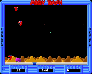 Bug Hunter / Moon Dash (Acorn 32-bit) screenshot: Gaps in the ground has to be jumped over (Moon Dash)