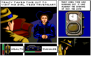 Dick Tracy: The Crime-Solving Adventure (Amiga) screenshot: Visiting Tess Trueheart.