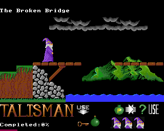 Talisman (Acorn 32-bit) screenshot: A broken bridge - don't jump into the water
