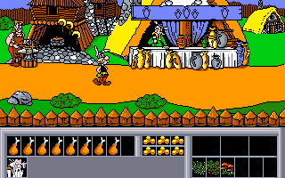 Asterix: Operation Getafix (Amiga) screenshot: Asterix in the village.