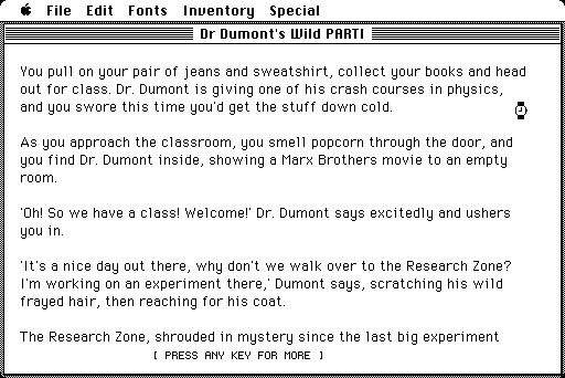 Dr. Dumont's Wild P.A.R.T.I. (Macintosh) screenshot: Intro