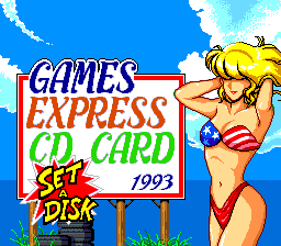 CD Bishōjo Pachinko: Kyūma Yon Shimai (TurboGrafx CD) screenshot: The (in)famous Games Express card welcome screen