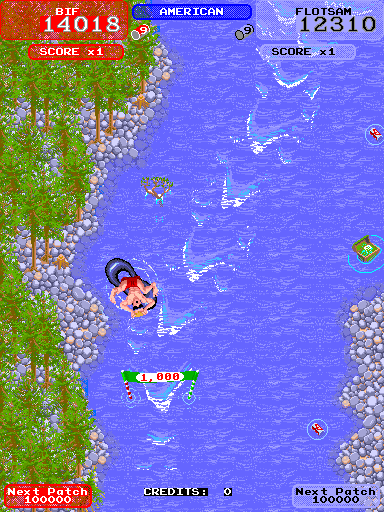 Toobin' (Arcade) screenshot: Pierced pontoon