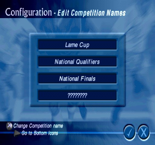 Striker Pro 2000 (PlayStation) screenshot: Edit Competition Names