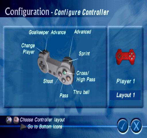 Striker Pro 2000 (PlayStation) screenshot: Configure Controller