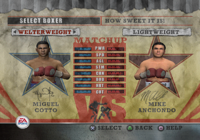 Fight Night Round 2 (PlayStation 2) screenshot: Fighter selection.