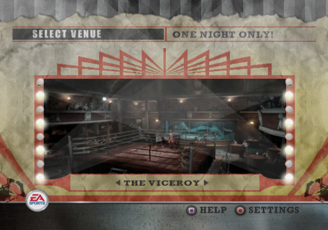 Fight Night Round 2 (PlayStation 2) screenshot: Choosing the venue.