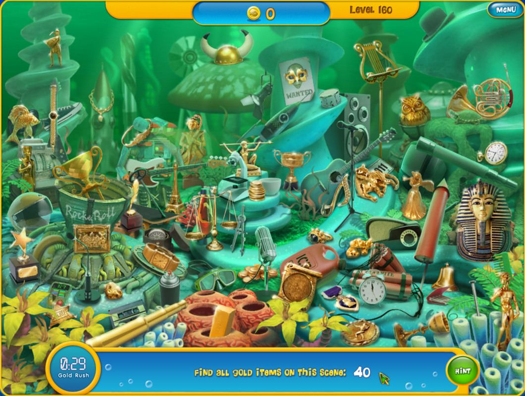 Aquascapes (Windows) screenshot: Some backgrounds just look best in the "Gold Rush" version - the items to pick up are more interesting than the ones in normal levels (most of them are removed for "Gold Rush" levels).