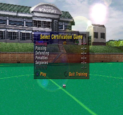 Striker Pro 2000 (PlayStation) screenshot: Select Certification Game