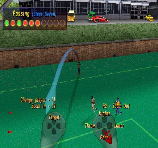 Striker Pro 2000 (PlayStation) screenshot: Passing (Stage Seven)