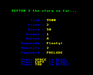 Repton 3 (Acorn 32-bit) screenshot: Some info between lives