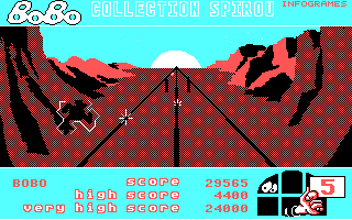 Stir Crazy featuring BoBo (DOS) screenshot: Escape through the high-voltage power lines? This should be perfectly safe (CGA)