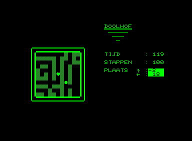 Doolhof (Commodore PET/CBM) screenshot: A teleporter out of reach