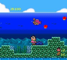 Obocchama-kun (TurboGrafx-16) screenshot: A patriotic fish