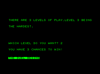 Duel (Commodore PET/CBM) screenshot: Difficulty
