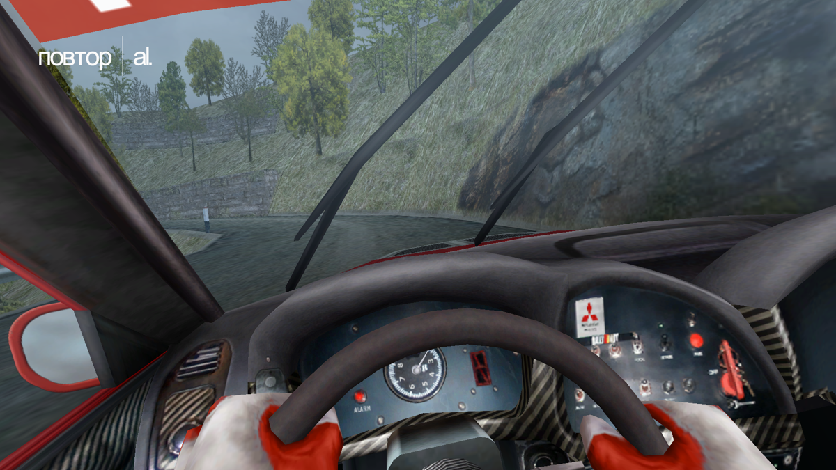 Colin McRae Rally 2.0 (Windows) screenshot: Cockpit view, raining