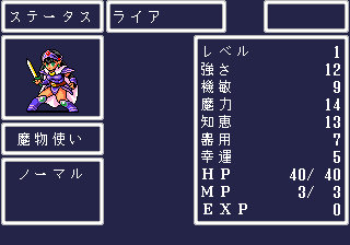 Monster Maker: Yami no Ryū Kishi (TurboGrafx CD) screenshot: Status screen