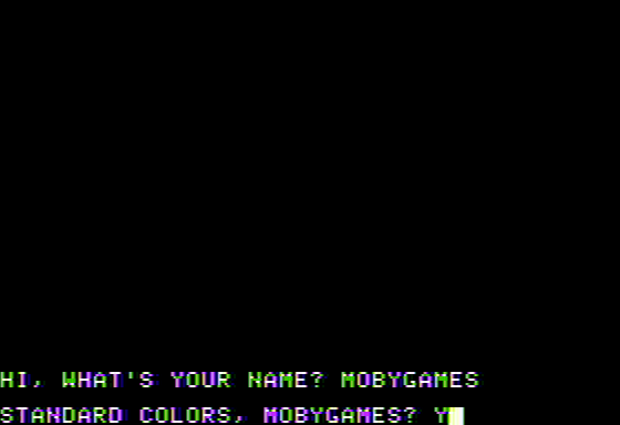 Apple II Demo Program Cassette Tape (included game) (Apple II) screenshot: Enter name, choose colors