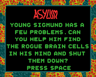 Asylum (Acorn 32-bit) screenshot: Title screen with story