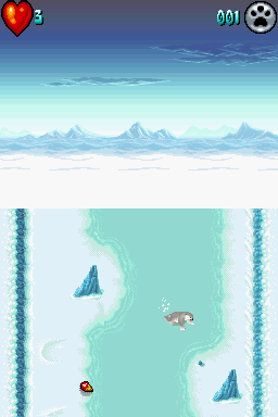 Arctic Tale (Nintendo DS) screenshot: There are a number of mini games your can play, such as the ice slide.