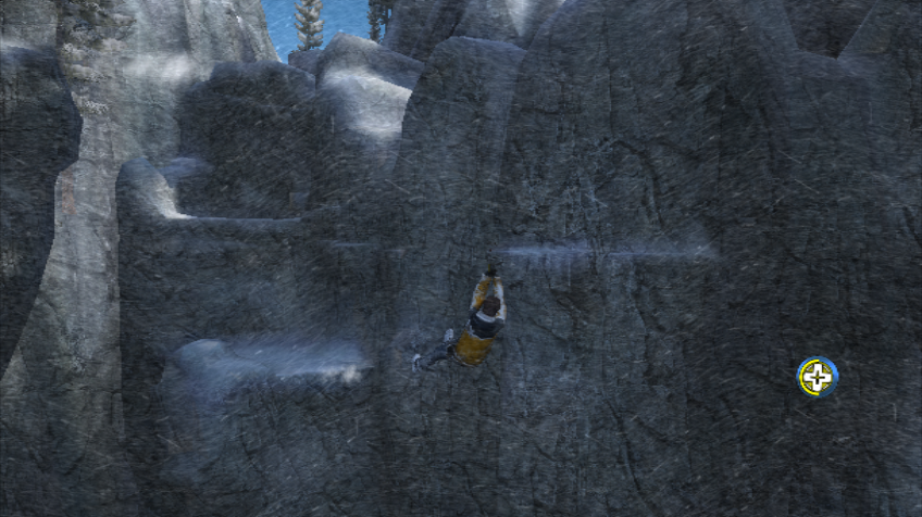 Cabela's Survival: Shadows of Katmai (Wii) screenshot: Swinging with the help of a ice-pick
