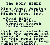 King James Bible For Use On Game Boy (Game Boy) screenshot: Main menu