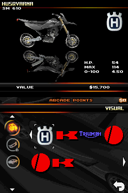 Asphalt: Urban GT 2 (Nintendo DS) screenshot: Motor Bike Select