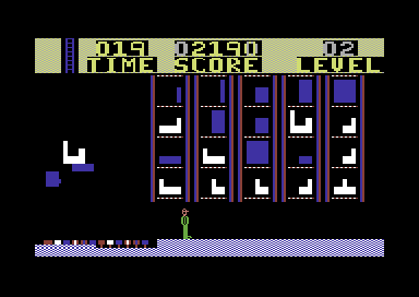 Highrise (Commodore 64) screenshot: Tower falling