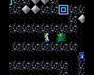 Repton 3 (Acorn 32-bit) screenshot: Being chased by an alien (Repton Thru Time)