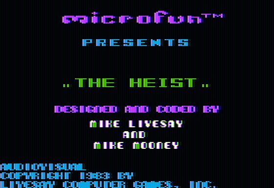 The Heist (Apple II) screenshot: Title screen