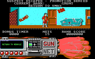 Techno Cop (DOS) screenshot: Suspect Escaped (EGA)