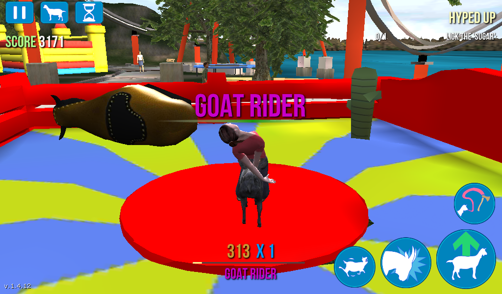 Goat Simulator (Android) screenshot: Apparently, people think I'm a bull somehow.