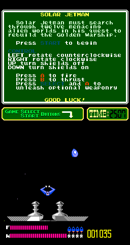 Solar Jetman: Hunt for the Golden Warpship (Arcade) screenshot: Success.
