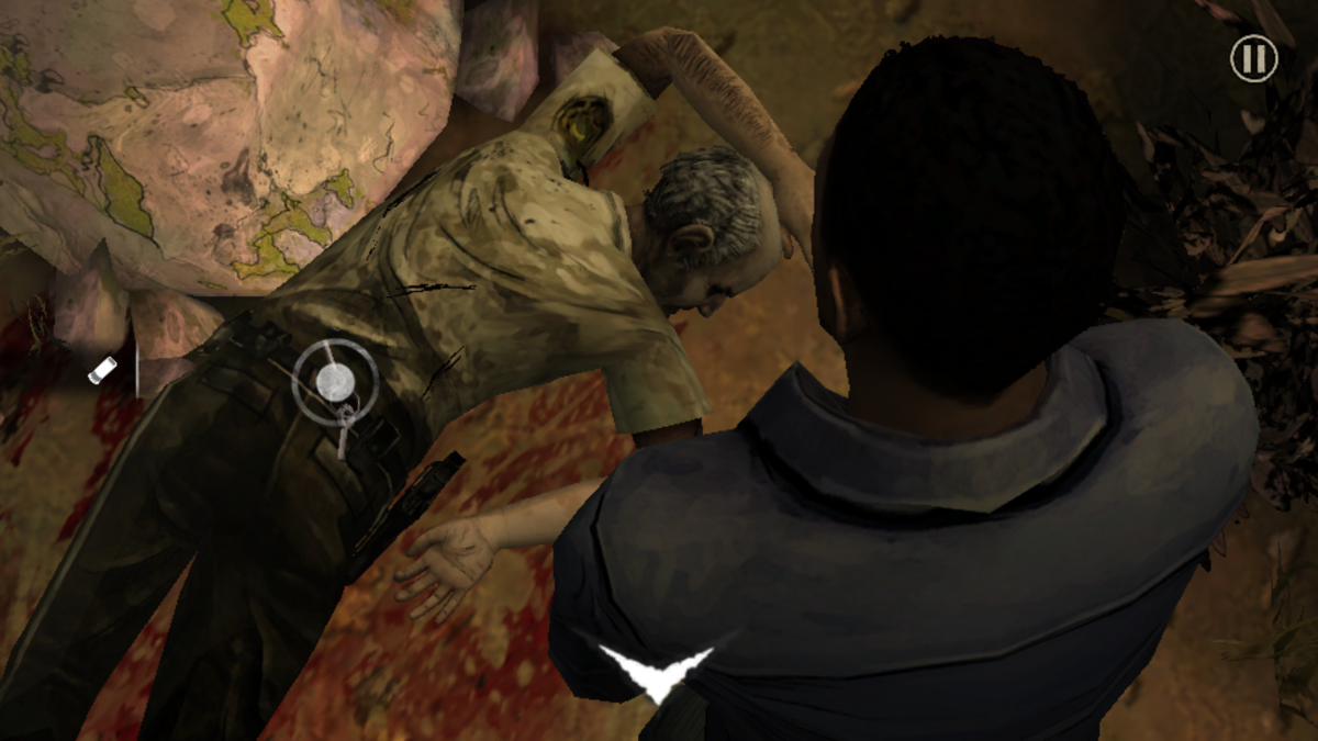 The Walking Dead: Episode 1 - A New Day (Android) screenshot: Examining the dead (?) police officer