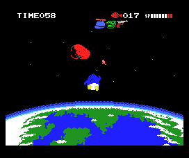 Penguin Adventure (MSX) screenshot: ...the outer space bonus stage