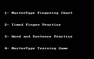 MasterType (PC Booter) screenshot: Training Ground: pick a topic to practice (CGA with RGB monitor)