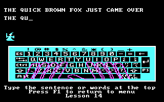 MasterType (PC Booter) screenshot: ...Jumped over my lazy dog like a champ, too (CGA with RGB monitor)