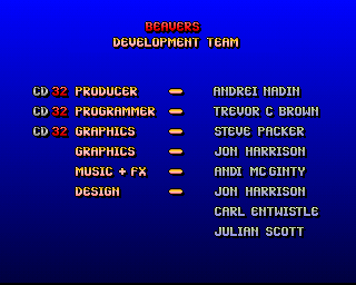 Beavers (Amiga CD32) screenshot: Credits
