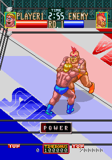 Wrestle War (Arcade) screenshot: Grappling.